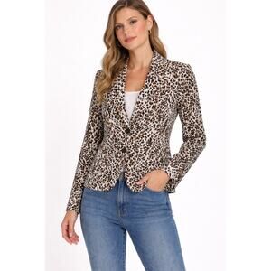Calvin Klein Womens Linen Blend Animal Print Blazer Jacket Size 6 White Black